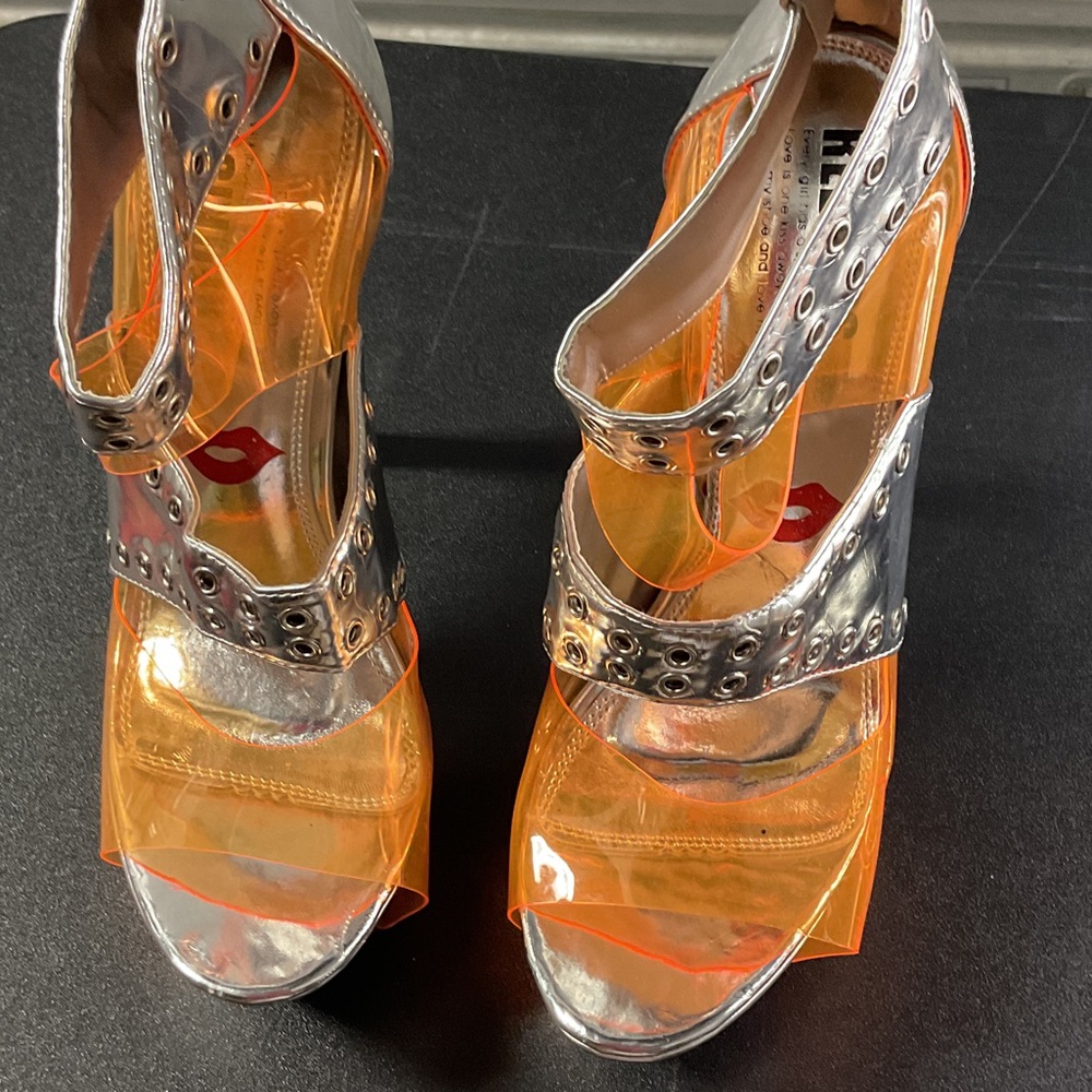 Silver Platform Heels with Orange Transparent Str… - image 8